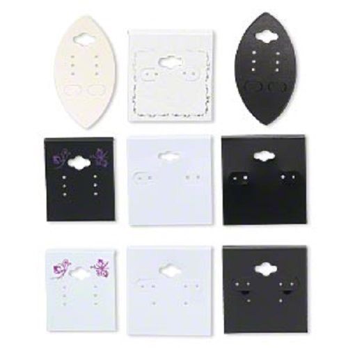 2896PK  Earring Card Display Mix, PVC Plastic, Paper, Black White Blue, 100 Qty