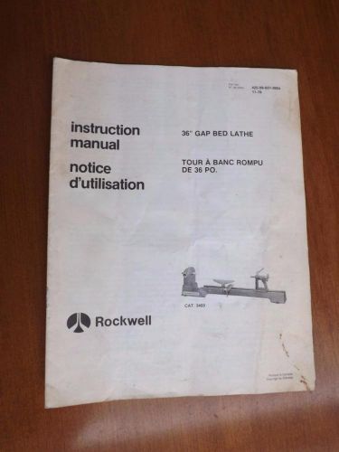 INSTRUCTION MANUAL ROCKWELL 36&#034; GAP BED LATHE TOOL PARTS LIST WARRANTY CARD 1978