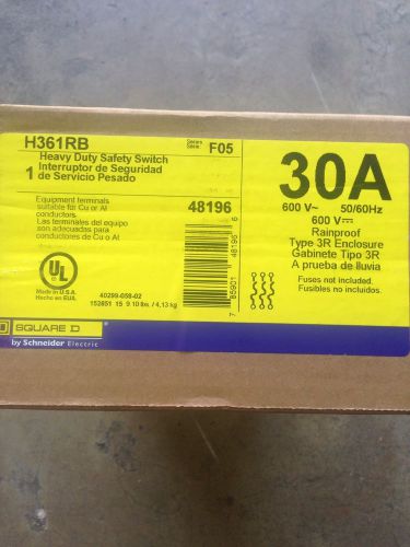 Square d heavy duty safety switch 30a h361rb 600v new for sale