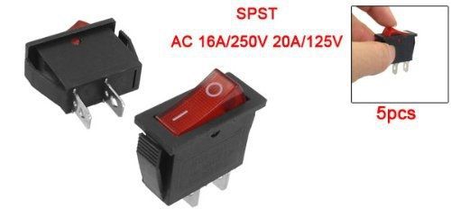 5 pcs 2 pin spst red neon light on/off rocker switch ac 16a/250v 20a/125v for sale