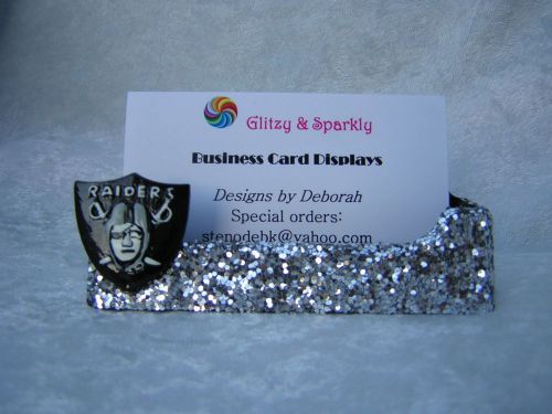 RAIDERS Football Fans Glitter Business Card Holder Display Desktop Office Bling!