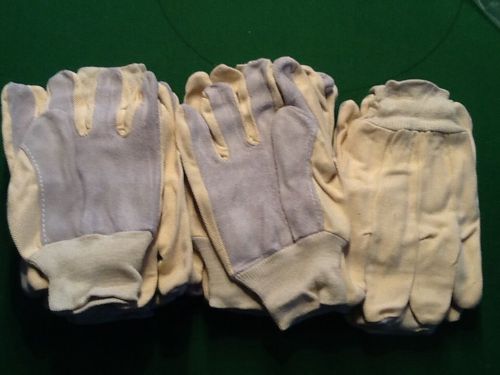 12 PAIRS MENS SIZE LARGE COTTON LEATHER WORK GLOVES LEATHER PALM COTTON BACK