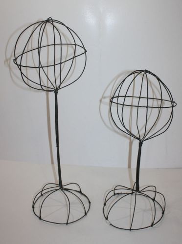 Two Vintage Twisted Wire Hat Wig Stands 15&#034; &amp; 21&#034; Mexico