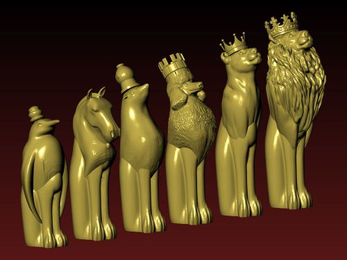 Animal Chess STL 3d Model for 3D printer Printable or 4axis CNC Machine