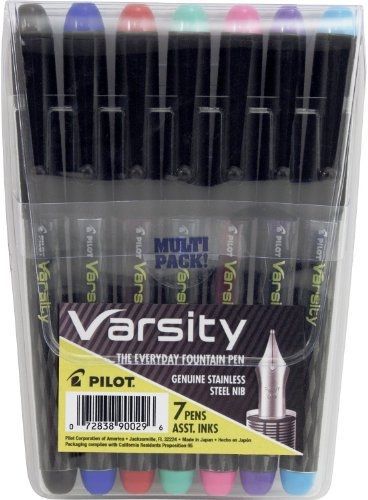 Pilot Varsity Disposable Fountain Pens, 7-Pack Pouch, Assorted Color Inks