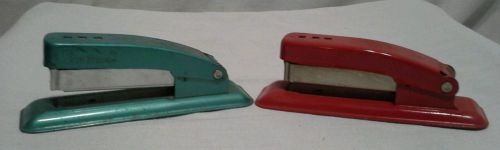 Two Swingline Cub Staplers Retro Turquoise, Green and Red