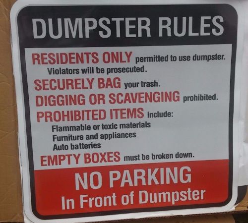 Dumpster rules magnetic sign 23&#034; x 23&#034; new for sale
