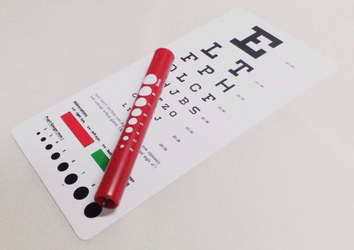 RED Medical Pen light PenLight LED With Pupil gauge + Snellen Pocket Eye Chart