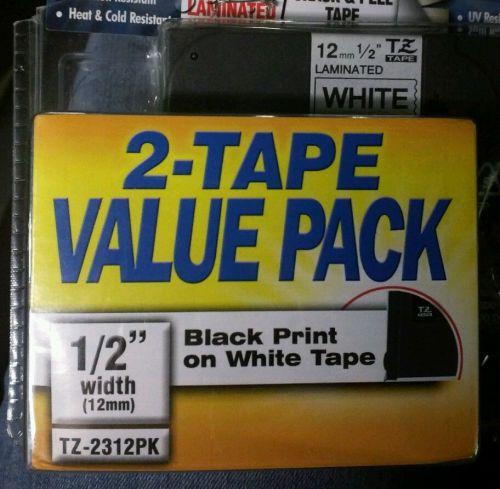 New 2 Pack Black on White Label Tape 1/2&#034; P-touch Brother model Tz  2321 NEW