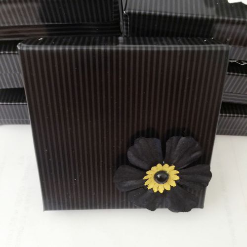 New Black Pinstripe Cardboard Black Flower Jewelry Gift Box 3 1/2&#034; x 3 1/2&#034; x 1&#034;