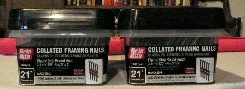 GRIP RITE COLLATED FRAMING NAILS-3-1/4 X120-304 STAINLESS STEEL-2 BOXES-NEW