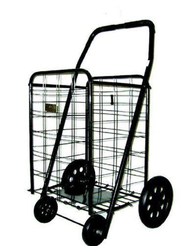 Portable Shopping Cart Black Durable Rubber Wheel Lightweight Jumbo Size Folding
