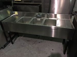 3 Compartment Back Bar Sink with two drain boards