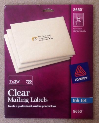 Avery Easy Peel Clear Inkjet Address Labels 1&#034; x 2 5/8&#034; 750 8660 Mailing Label