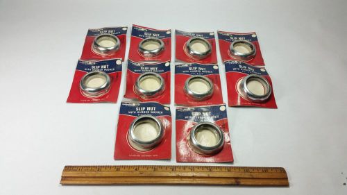 Lot 10 1-1/2” Chrome Metal Slip Joint Nuts Rubber Washers NOS vintage u-plumb-it
