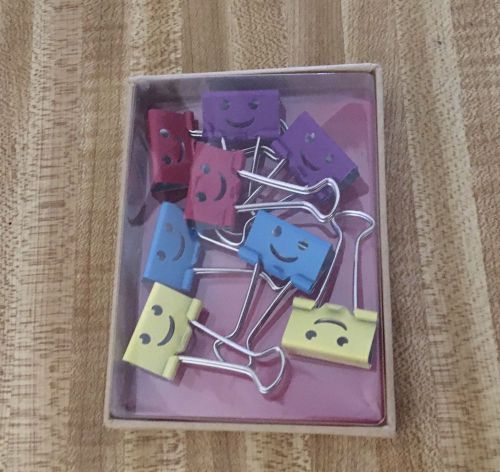Smiley face set of 8 in 4 color clip on paper clip school office planner