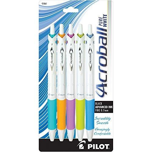 Pilot Acroball PureWhite Retractable Advanced Ink Ball Point Pens, Fine Point,