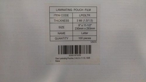 100- Letter Size Laminating Laminator Pouches Sheets  9 x 11-1/2...3 Mil.