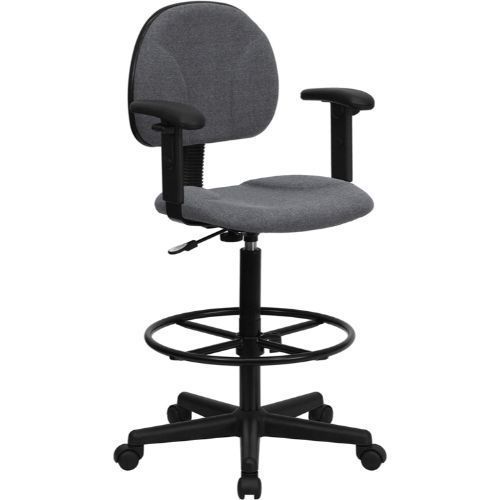 Gray Fabric Ergonomic Drafting Chair with Height Adjustable Arms (Adjustable Ran