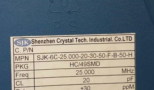 500 X  SJK-6C-25.000-20-30-50-F-B-50-H Quartz Crystal Resonator,ROHS