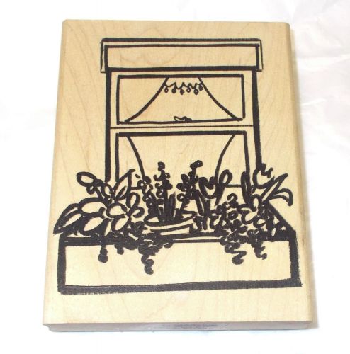 Denami window flower box rubber stamp wood mounted deeply etched 90&#039;s mounted
