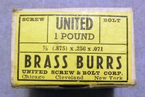 Vtg nos brass burrs (washers) 7/8&#034; united screw &amp; bolt co usa 1 lb (approx 80) for sale