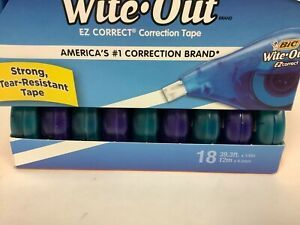 BIC Wite-Out EZ Correct Correction Tape, 18CT Blue/Purple/Teal