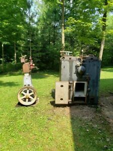 live steam engine &amp; 50 hp boiler antique Wachs type R heavy duty vertical engine