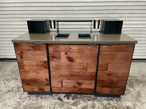55&#034; Trash Cart Condiment Prep Station On Wheels Coffee Creamer Cabinet #6398
