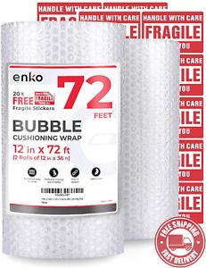 Enko  ( 2  Pack )  12  Inch  X  72  Feet  Bubble  Cushioning  Wrap  Roll  Perfor