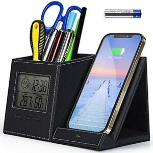 Pen Holder Pen Organizer for Desk with Wireless Charger Digital Indoor Thermo...