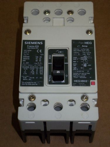 Siemens HEG 3 pole 25 amp 600Y/347v HEG3B025 Circuit Breaker