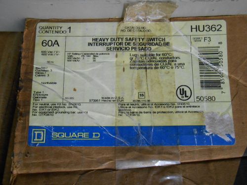 Square d hu362 safety switch hu362 60 amp 600 volt nema 1 3p 3w disconnect for sale