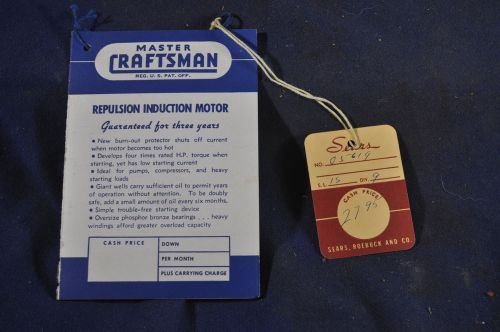1941 Master Craftsman Sears Repulsion Induction Motor Tag