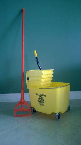 Mop Bucket with Wringer and Mop Holder-Brand White