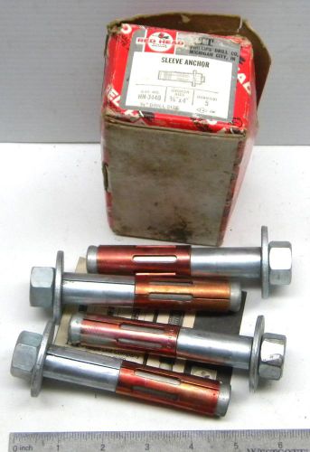 Lot 4 red head wedge sleeve anchor bolt 3/4&#034; x 4&#034; long hn-3440 masonary concrete for sale