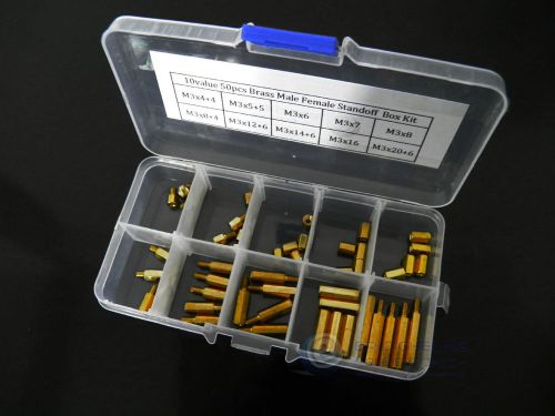 10value 50pcs brass male female standoff spacer box kit m3x6 m3x7 m3x8 1 for sale