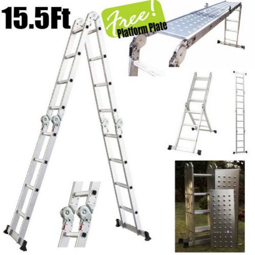 15.5&#039; platform multi-purpose folding aluminum ladder w/ 2 free plate en131 for sale