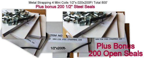 800 Ft 1/2&#034;x.020&#034; Portable Steel Strapping plus 200 Open Seals (4 Coils of 200&#039;)
