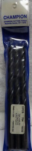 New old stock LOT OF 3 Taper Length HSS Drill Bit 23/32 Champion USA Made (D-1)