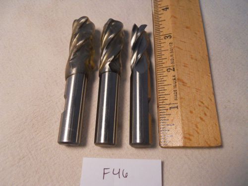 3 NEW 1/2&#034; SHANK HSS END MILLS. 4 FLUTE. SLIGHTLY UNDER OR OVER SIZED USA {F46}
