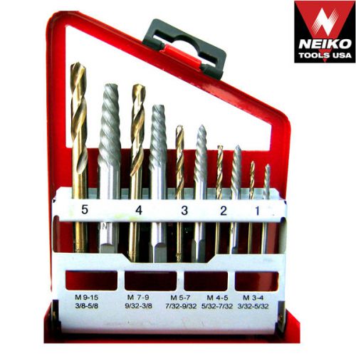 10pc screw extractor &amp; cobalt bit companion easy out set right hand drill set for sale