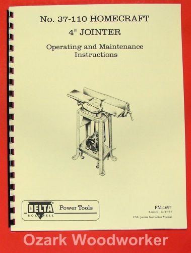 HOMECRAFT DELTA 37-110 4&#034; Jointer Operator Manual 0362