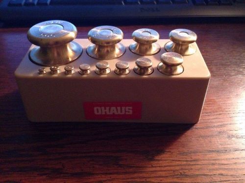 Ohaus gram weight set - 1000g x1g open block.  ohaus # 201-00 (13 brass weights) for sale
