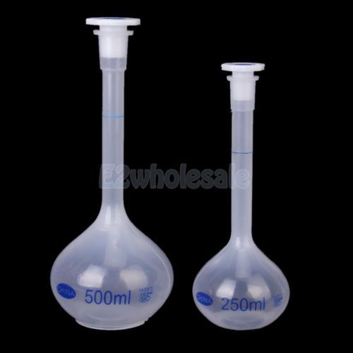 2x 250ml lab volumetric flask measuring bottle +cap graduated container plastic for sale