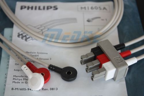 Philips M1605A Original Shielded  ECG Leadwire,3Leads, Snap, AHA