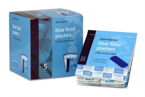 Dependaplast blue pilfer proof plasters - wallet of 35 x 5 wallets for sale