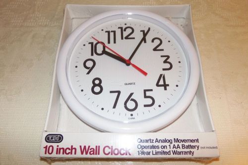 NEW White Quartz Wall Clock, Analog, 12-Hr. Dia. 10&#034;, White, Battery Operated