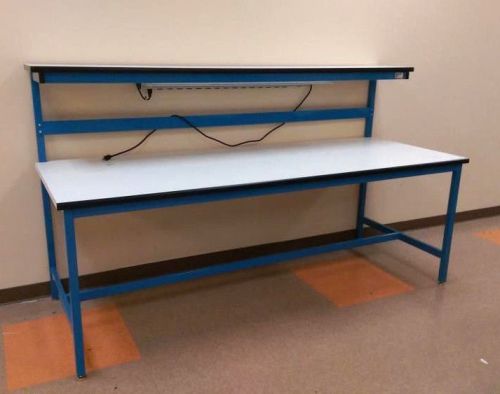 Metal work bench  with wood top tech table 96&#034; x 36&#034;and 15&#034; deep shelf for sale
