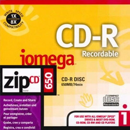 iomega Recordable ZipCD 650 CD-R Disc w/ Write Speed 1X - 8X Compatibility *NEW*